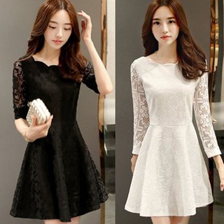 Đầm ren tay dài cổ lọ