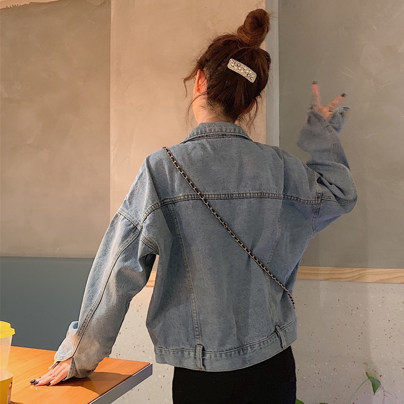 Early Korean blue short loose retro denim jacket for women