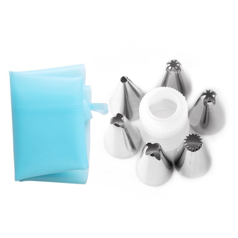 Set túi đựng kem bằng silicon + vòng nối + 6 đui bắt bông kem bằng thép không gỉ dùng trang trí bánh