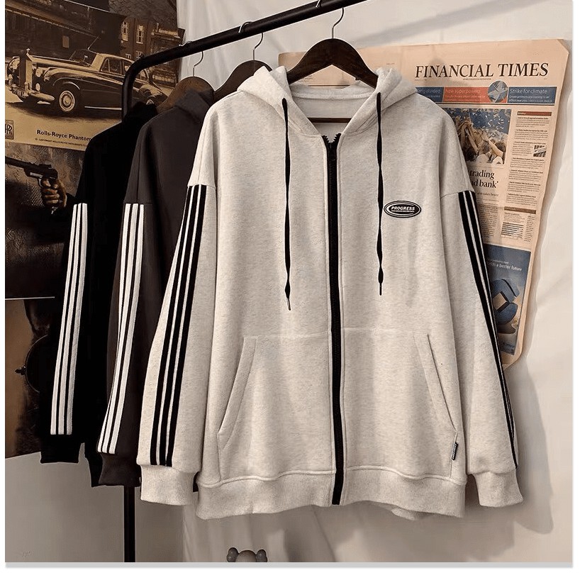 Áo khoác nữ nỉ ngoại khoá kéo cùng phối đường sọc tay thời trang Super Fashion