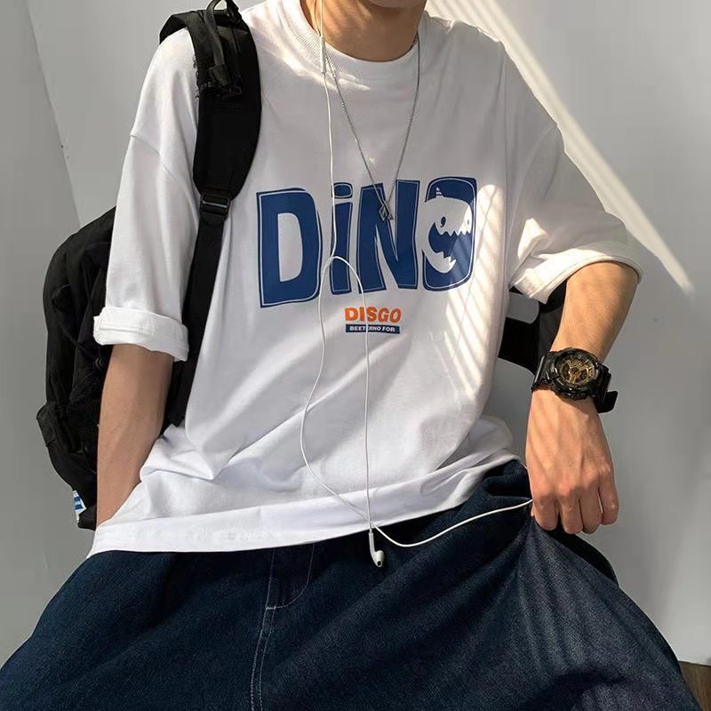 Áo thun tay lỡ form rộng in chữ DINO phong cách unisex hàn quốc nam nữ mặc đều đẹp