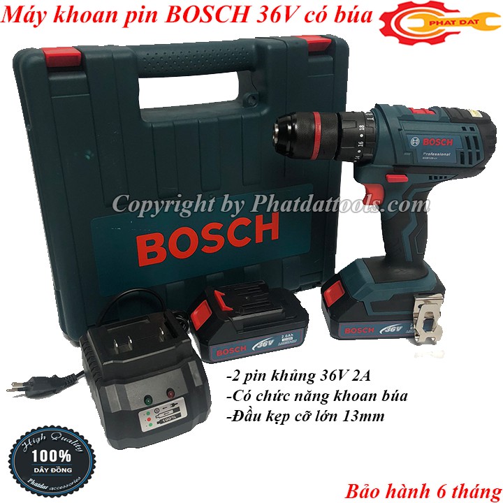 Máy khoan pin Bosh 36V-Đầu kẹp kim loại 13mm-Có chức năng khoan búa-Bảo hành 6 tháng