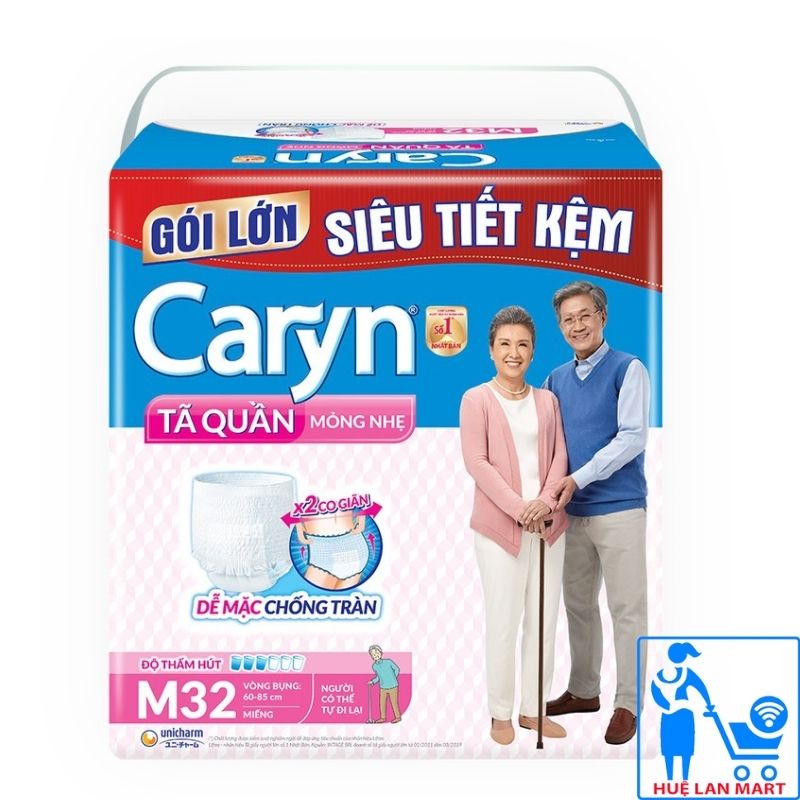 Tã Quần Người Lớn Caryn Mỏng Nhẹ Chống Tràn Size M32/ L28 (Vòng Bụng Size L28: 75-100cm, Size M32: 60-85cm)