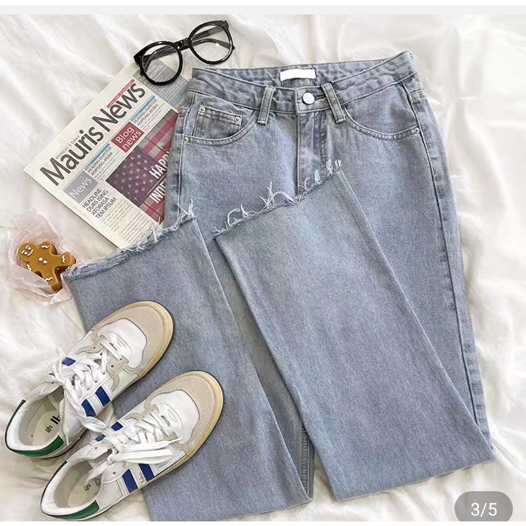 Quần jean bò ống rộng quần ống suông nữ lưng cao cạp cao màu xanh đẹp hot năm 2022 SKShop22 | BigBuy360 - bigbuy360.vn