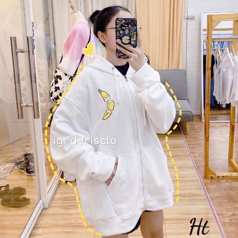 áo hoodie nỉ khoá chém chuối, áo khoác nỉ khoá mũ chém chuối