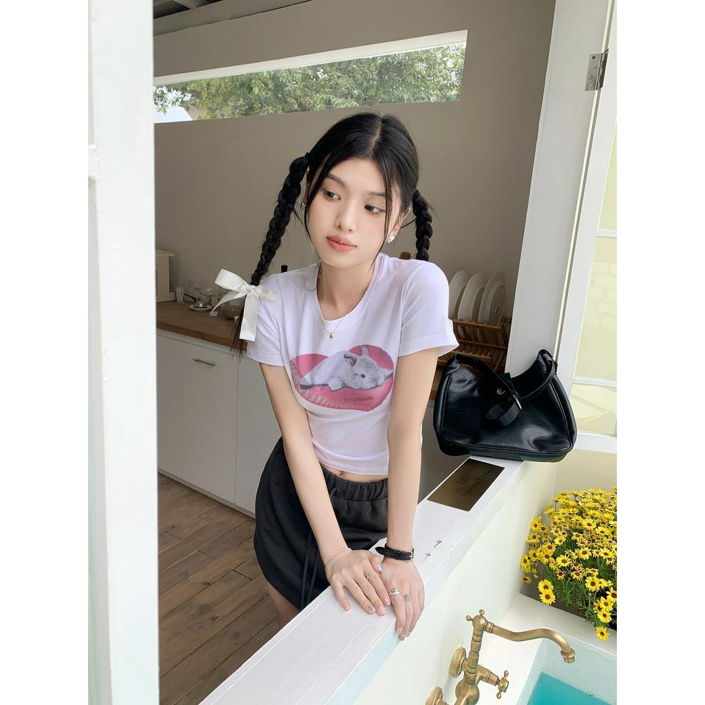 Áo Thun Cổ Tròn Họa Tiết Mèo Đen Phong Cách Hàn Quốc Thời Trang Mùa Hè 62389