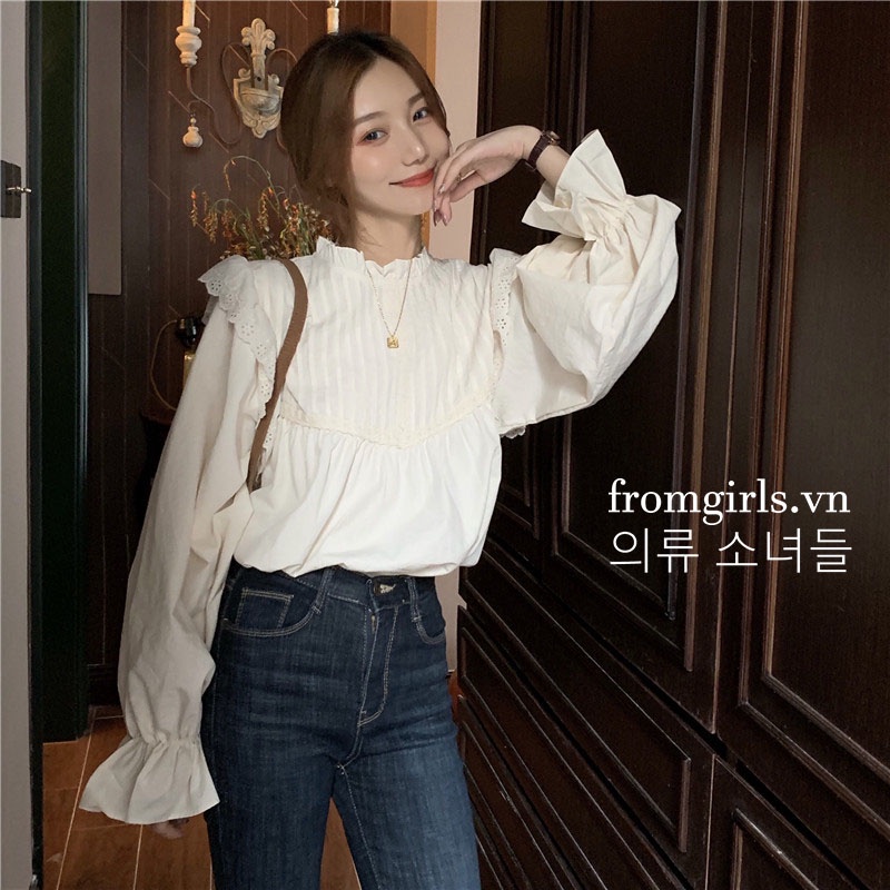 Áo sơ mi tay phồng, áo babydoll cánh tiên dài tay phong cách tiểu thư mềm mại thoáng mát