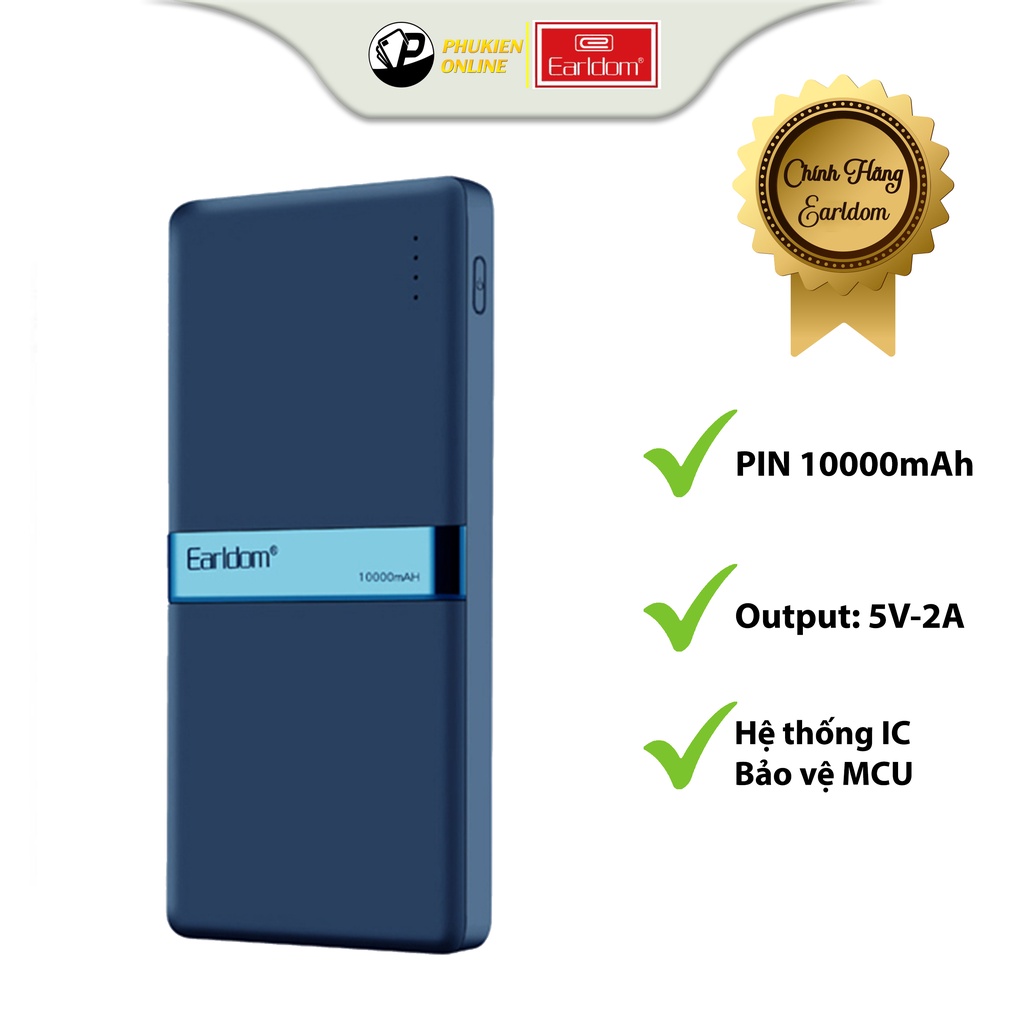 Sạc dự phòng thời trang cao cấp 10000 mah Earldom PB-10 - thiết kế dạng thanh thon gọn - Sạc cùng lúc 2 thiết bị