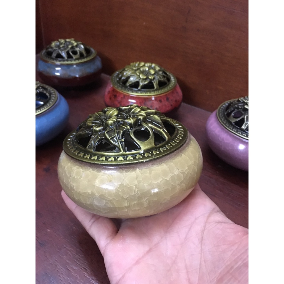 Lư hương đốt trầm LH-Su bằng gốm sứ siêu đẹp 10x10x7.2cm màu ngẫu nhiên
