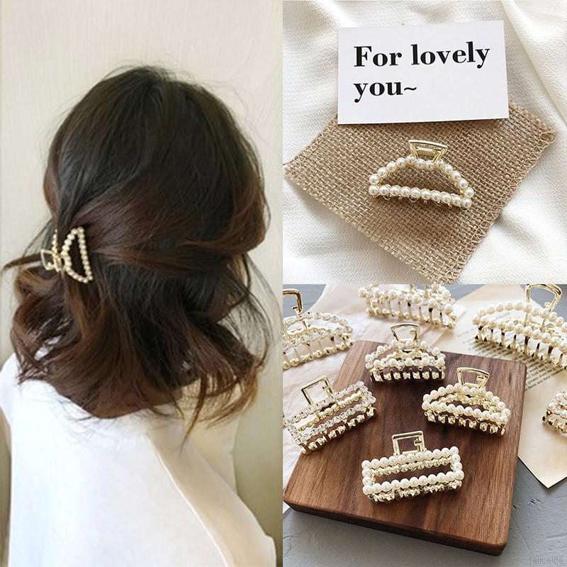 Kẹp tóc móng vuốt đính hạt giả ngọc trai phong cách Hàn Quốc