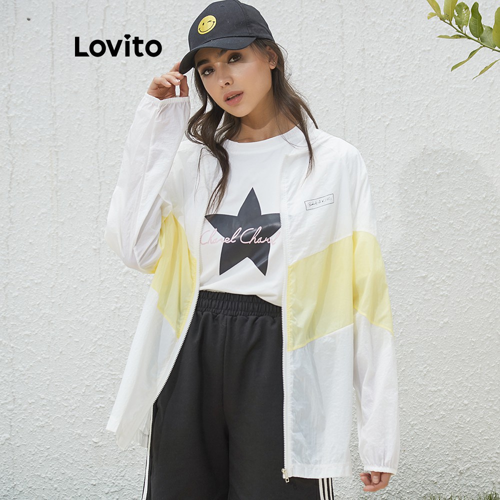 Áo sweatshirt Lovito có nón nhanh khô chống nắng in họa tiết hợp thời trang