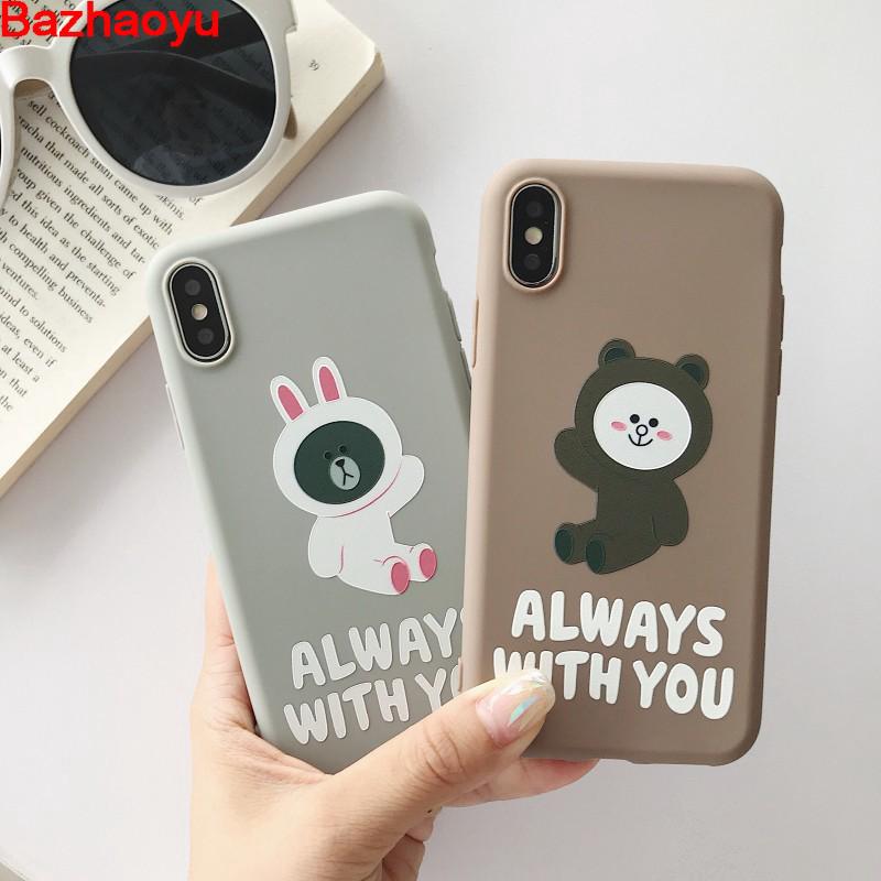 Ốp lưng in hình gấu Brown và thỏ Cony cho iphone 6 6s plus 7 8 Plus X XS MAX XR