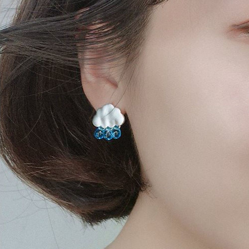 Bông tai hình đám mây đính đá phong cách sang trọng