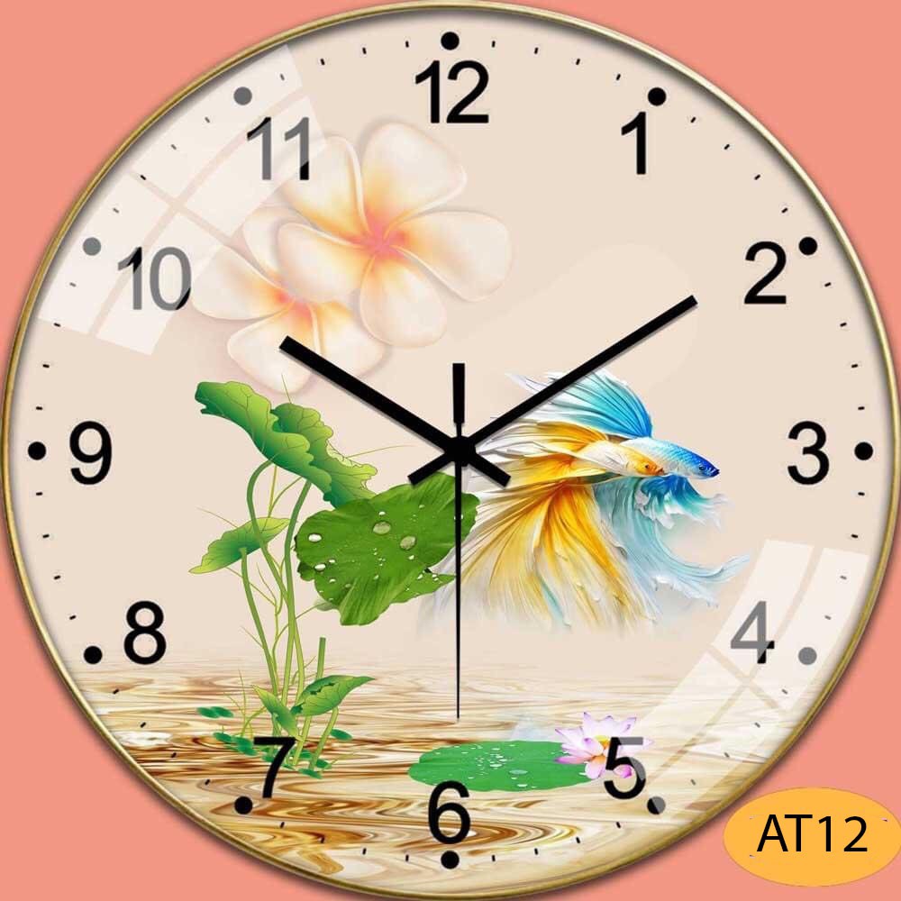Đồng Hồ Treo Tường Pha Lê Tráng Gương Cao Cấp - hình hoa sen cá chép kim trôi cao cấp (Tặng pin và đinh treo)