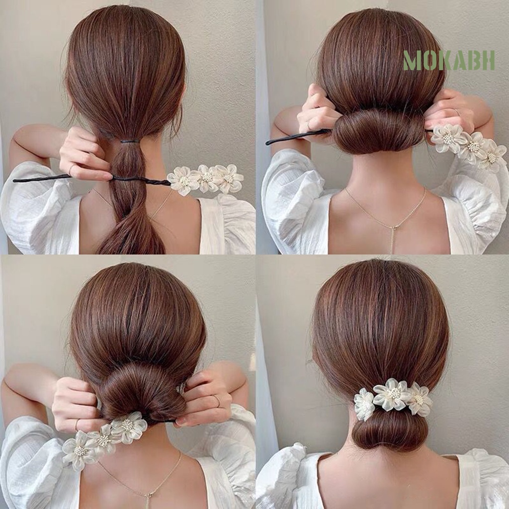 [mokabh] Kẹp Tóc Ba Bông Hoa Trang Trí Đầu Tròn Lưới Nụ Nụ Hoa Trang Sức