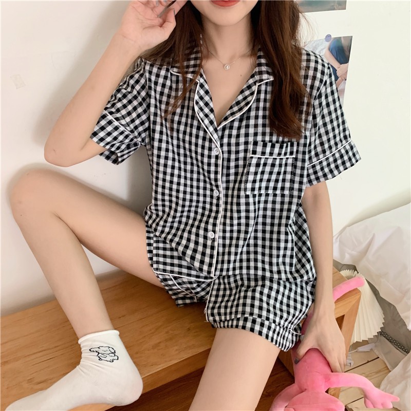 Bộ ngủ, Bộ pijama kẻ đen chất thun sữa mềm mịn thoáng mát