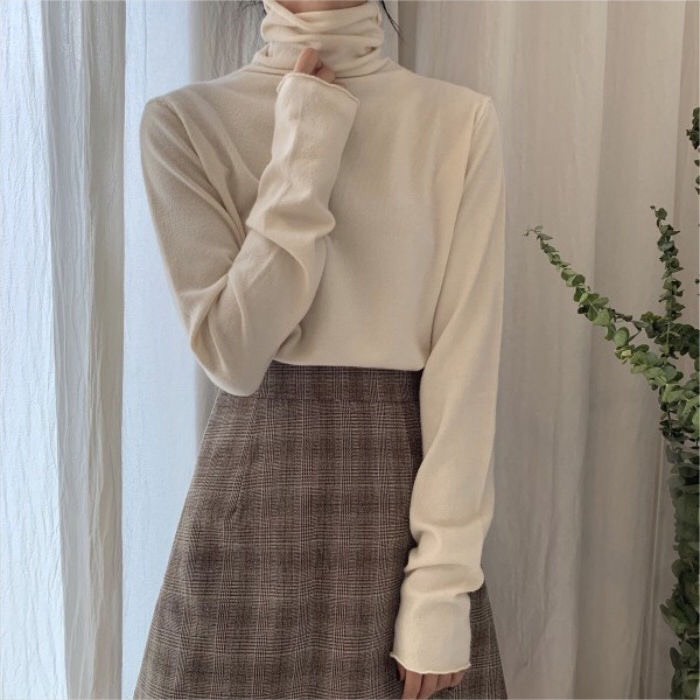 Áo len cao cổ mỏng nữ dài tay nữ thu đông giữ nhiệt basic trắng đen be nâu | BigBuy360 - bigbuy360.vn