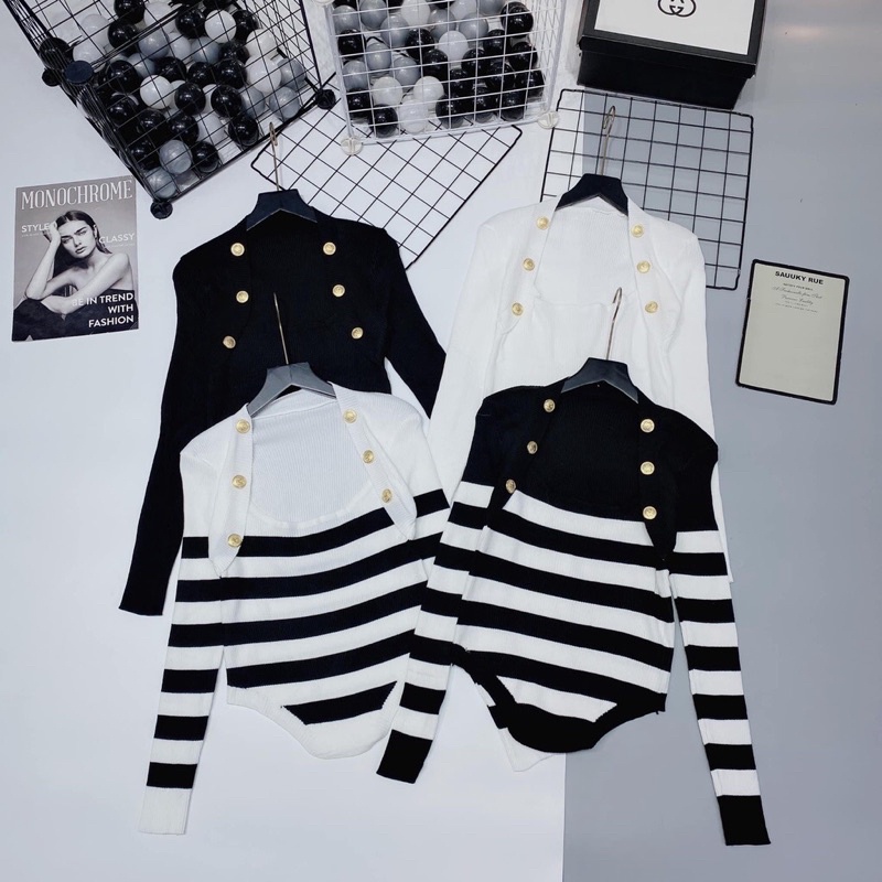 Áo len nữ dài tay dệt kim cổ vuông đính khuy vạt bầu hàng len QC(ảnh thật shop chụp) | BigBuy360 - bigbuy360.vn