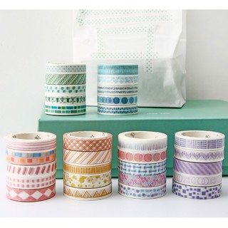 Set 5 cuộn băng keo washi tape hoa văn đơn giản trang trí sổ tay planner / bullet journal
