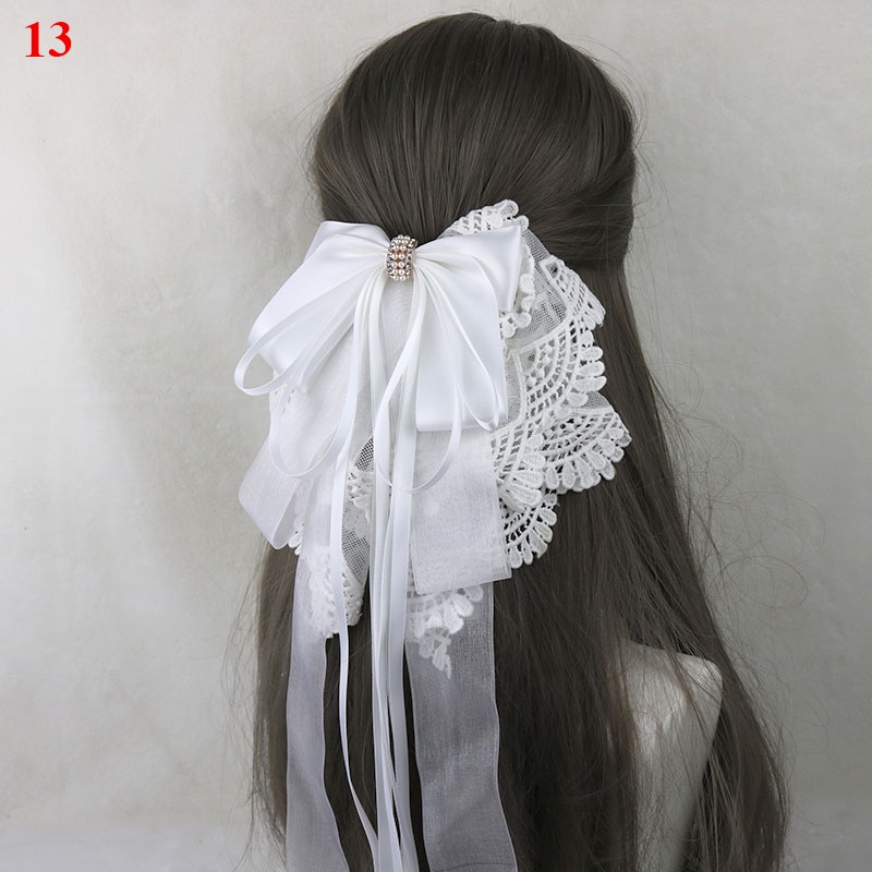 Kẹp Tóc Hình Nơ Phối Ren Phong Cách Lolita Ngọt Ngào Cho Nữ