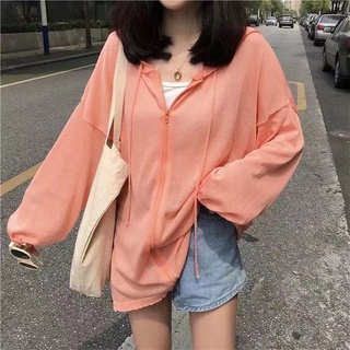 Áo Khoác Chống Nắng Dệt Kim Màu Trơn Tay Dài Dáng Rộng Phối Khóa Kéo Phong Cách Hàn Quốc Thời Trang Cho Nữ