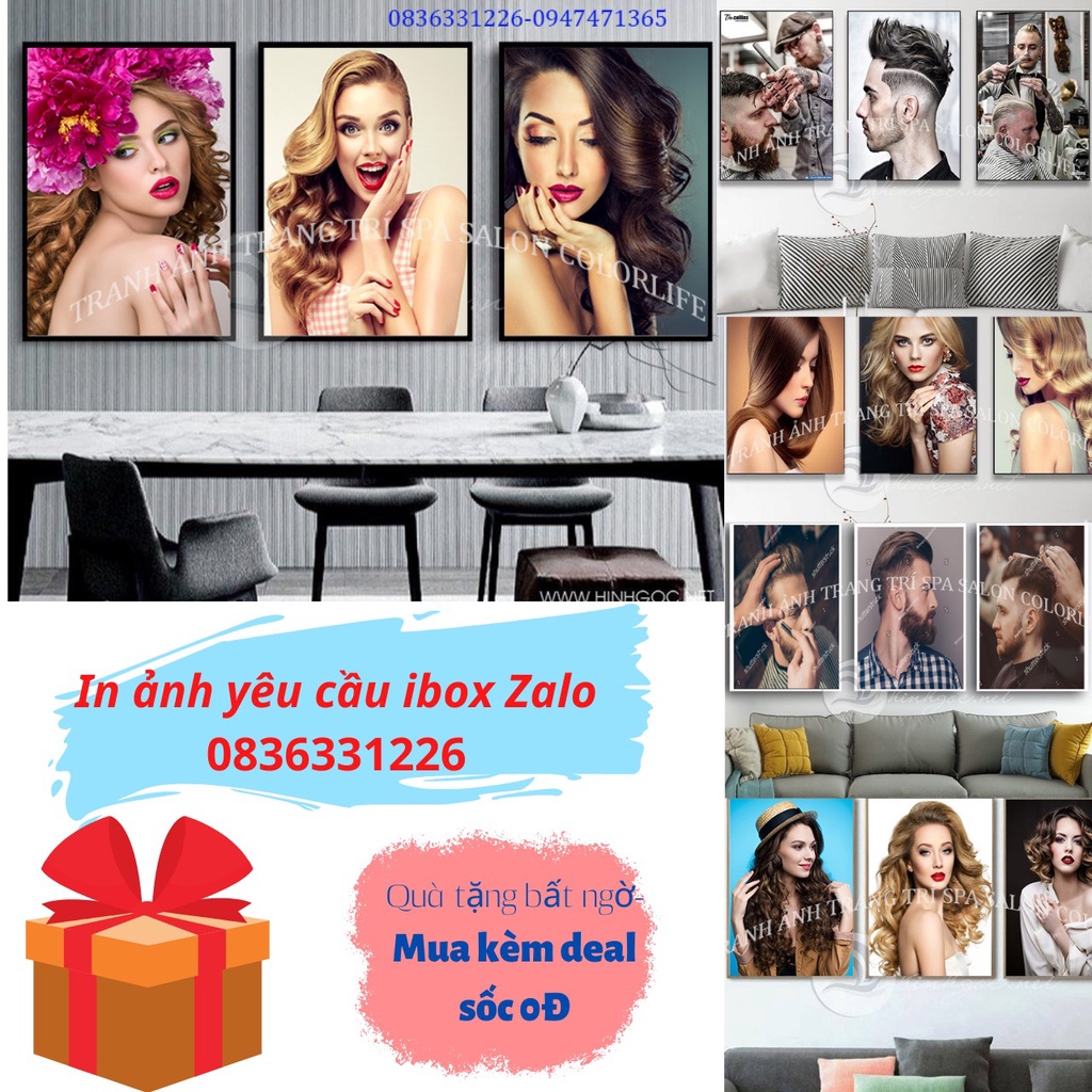 Tranh dán treo tường salon làm mẫu tóc nam nữ barber shop decor trang trí salon tiệm tóc Bộ 3 tranh Sunshine