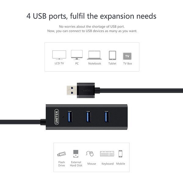 Bộ chia 4 cổng usb3.0 Unitek Y-3089 chính hãng