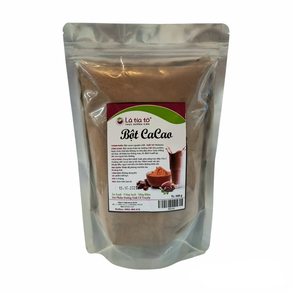 BỘT CACAO NGUYÊN CHẤT 500GR HÓA TAN LÀM BÁNH KHÔNG ĐƯỜNG - LÁ TÍA TÔ