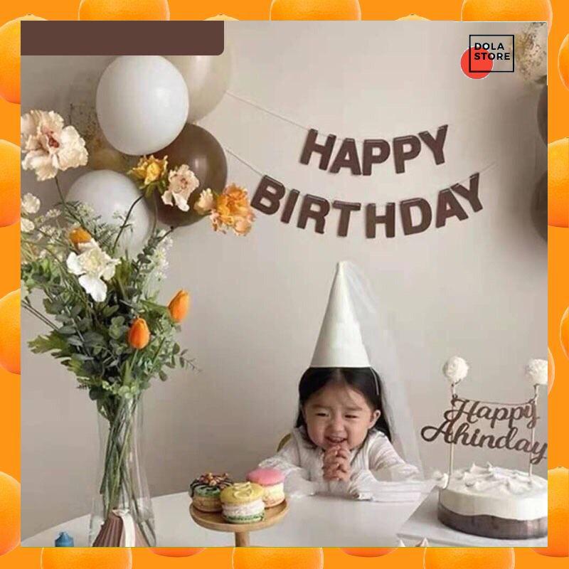 Dây chữ Happy Birthday, số tuổi vải dạ màu nâu tây trang trí sinh nhật phong cách Hàn Quốc