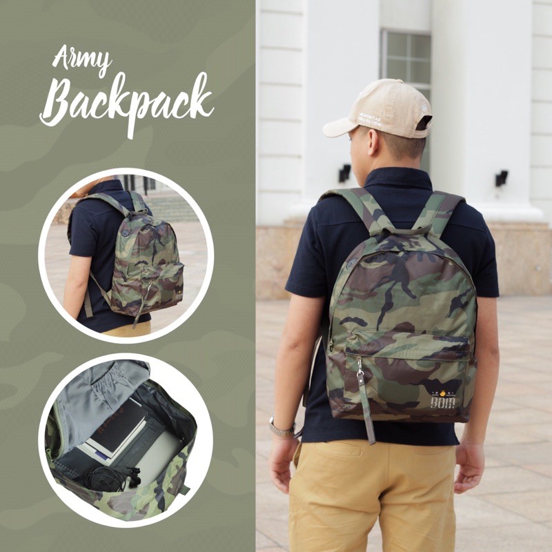 Balo học sinh, chất dù siêu nhẹ bền, hoạ tiết army  - BOM