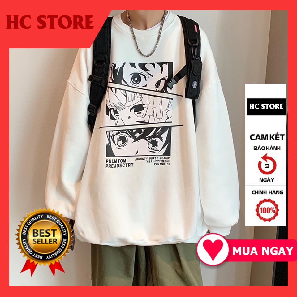 Áo sweater trắng Kimetsu No Yaiba anime xinh xắn độc chất phong cách streetwear siêu ngầu