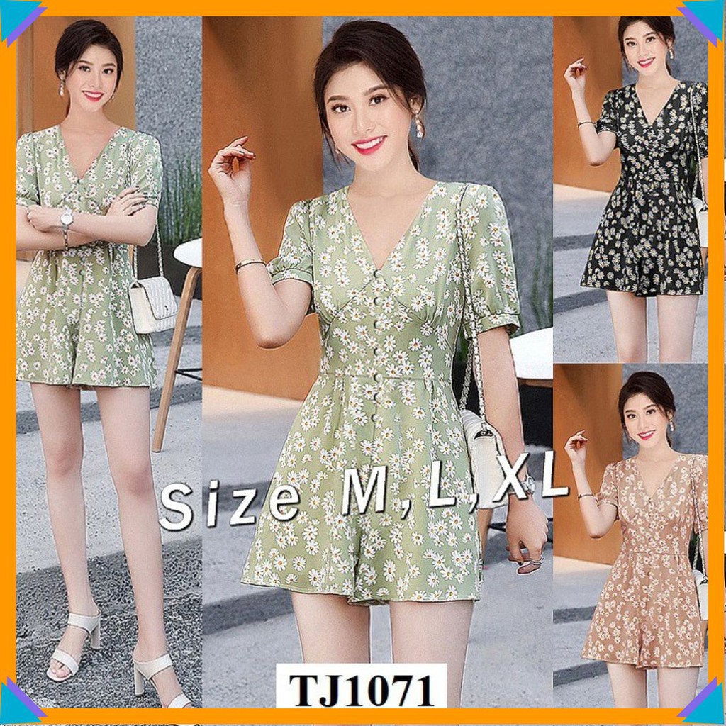 Jum ngắn 🌸FREESHIP🌸 Jumpsuit hoa cổ tim nút bọc xinh xắn TJ1071