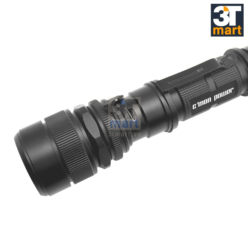 Bộ 1 đèn pin siêu sáng C'mon Power RANGER XML-L2 LED 10W chiếu xa 500m + 1 pin 18650 + 1 sạc USB (VÀNG) | BigBuy360 - bigbuy360.vn