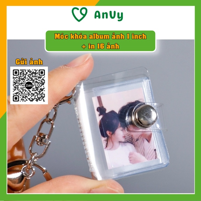 Móc khóa album đựng ảnh mini 1inch và in 16 ảnh theo yêu cầu để chìa khóa xe máy treo balo quà tặng Kho album ảnh AnVy