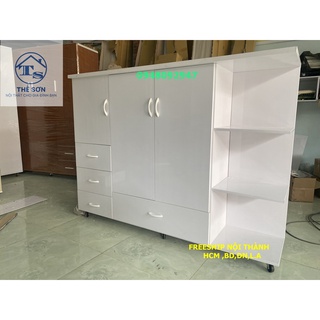 Tủ nhựa đài loan 2 cánh 1 kệ màu kem sồi cao 1m25 x ngang 1m45 x sâu 42cm.thế sơn