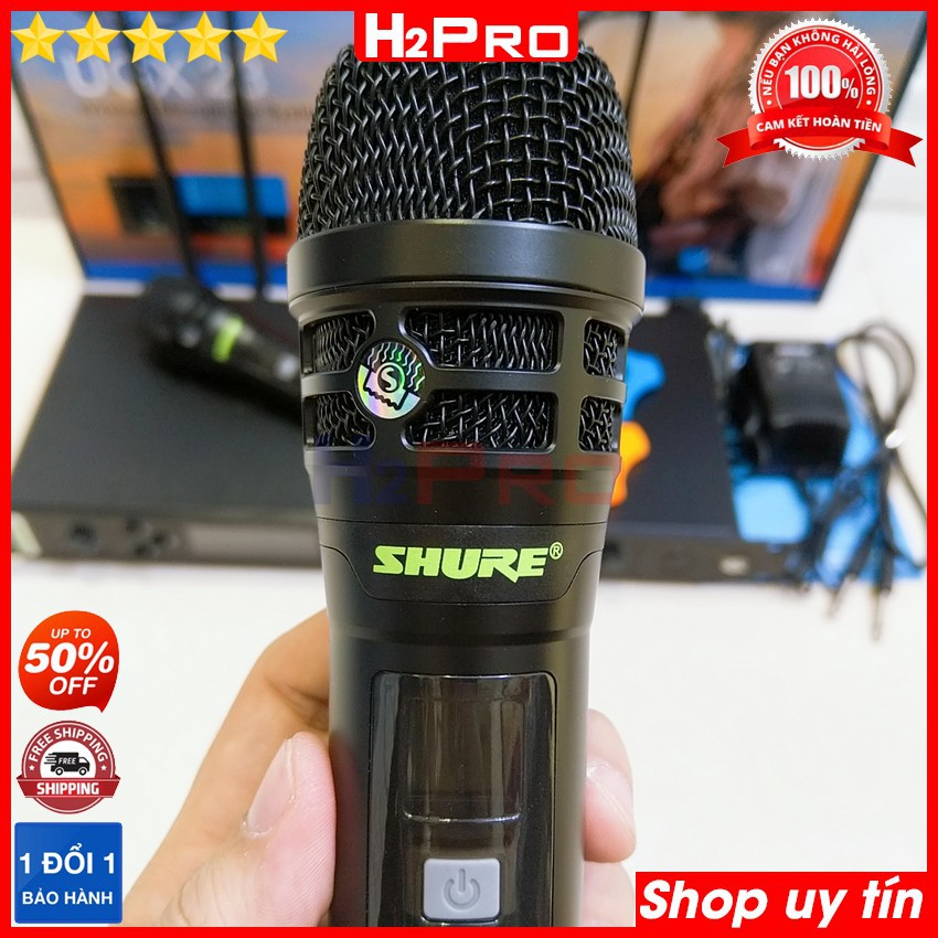 Bộ 02 micro không dây Shure UGX 23 H2Pro-4 râu anten, micro karaoke cao cấp mic hút, tiếng sáng, chống hú (tặng quà 60k)