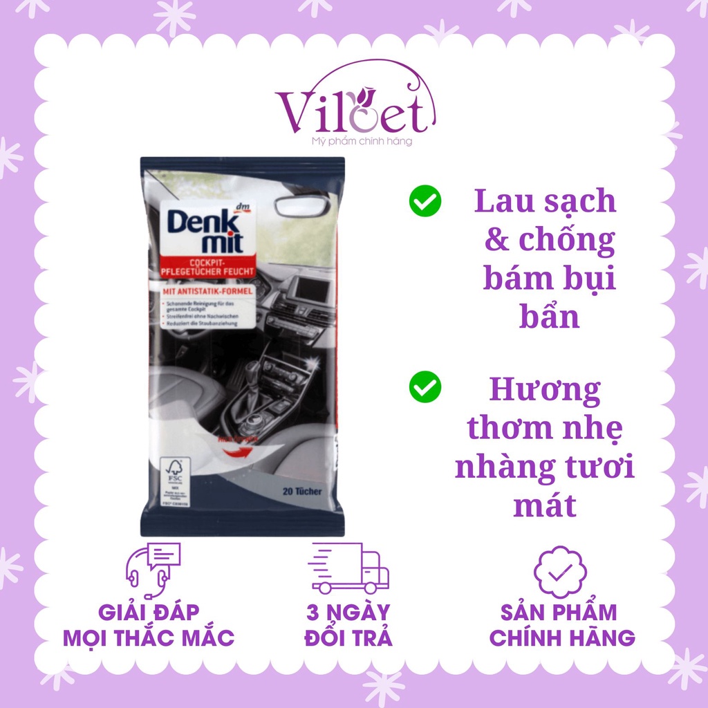 Khăn giấy ướt lau xe ô tô Denkmit Đức chuyên dụng lau kính chống mờ, nội thất ô tô - Shop Viloet