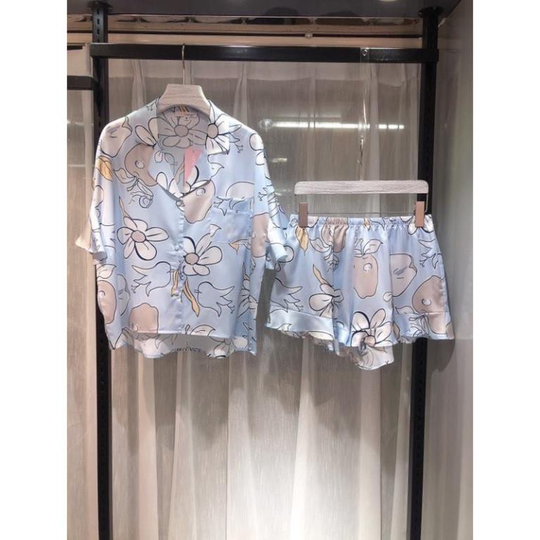 Bộ ngủ lụa Pizama tay bèo hàng cao cấp