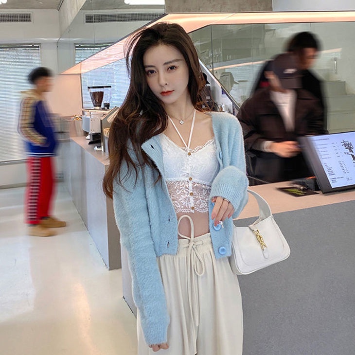 Áo khoác len dáng ngắn phối nút phong cách Hàn Quốc thời trang mùa thu cho nữ