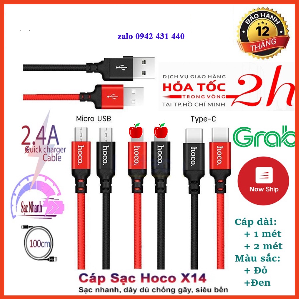 Dây Sạc Hoco x14 Chính Hãng Iphone/Android 1M/2M lighning/Micro/Type C - BH 12T