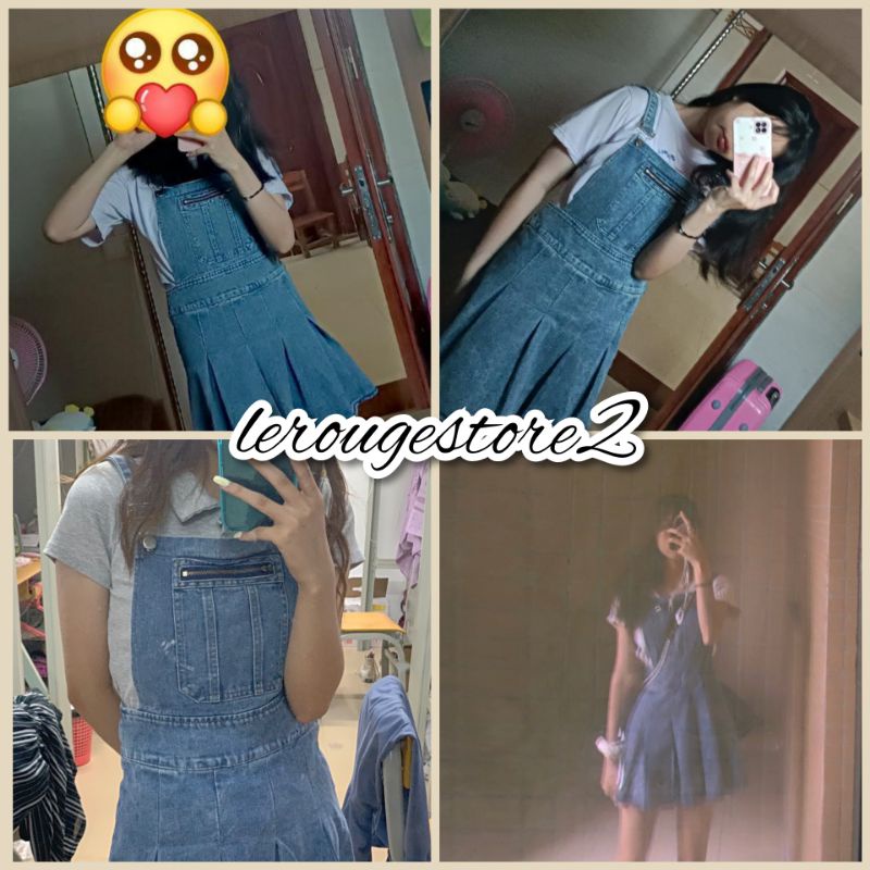 Váy yếm jean cá tính đuôi xòe xếp ly siêu phẩm Tik Tok siêu phẩm có size ulzzang style có size