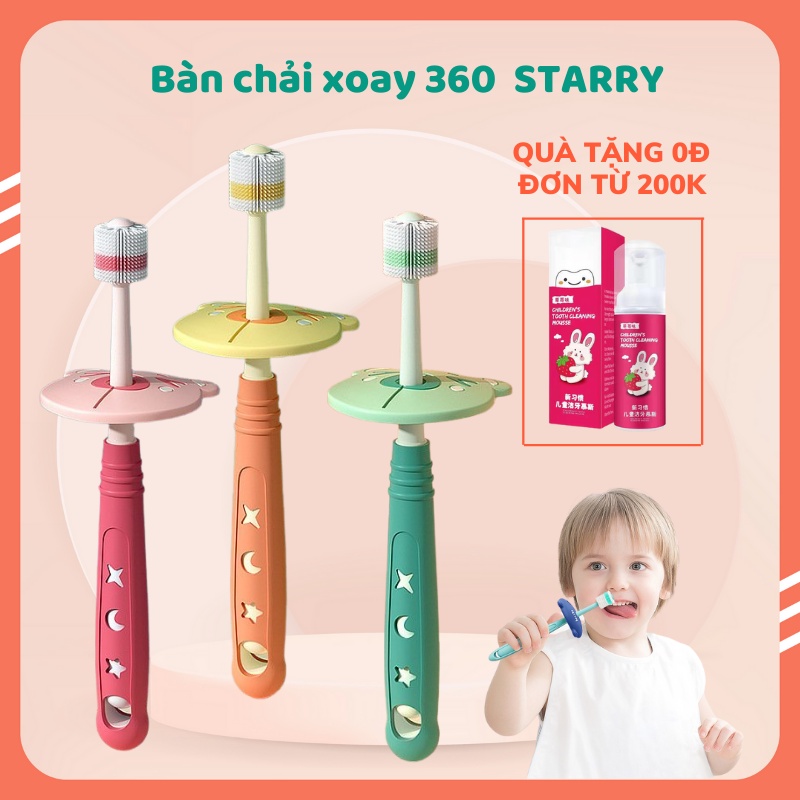 Bàn chải đánh răng cho bé STARRY siêu mềm, bàn chải xoay 360 cho bé từ 1 tuổi có vách ngăn an toàn