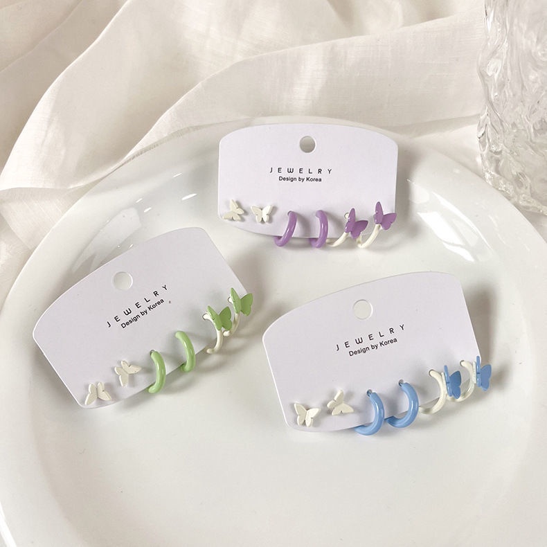 Bộ Khuyên Tai Hình Bướm Nhiều Màu Sắc Phong Cách Hàn Quốc Mới Đơn Giản Dễ Phối Đồ Dành Cho Nữ