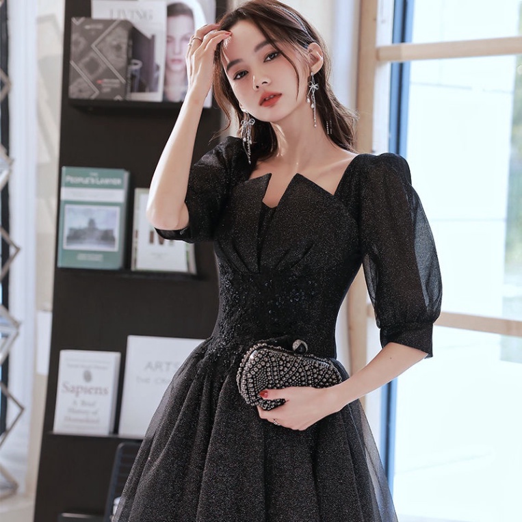 🔥BIGSIZE 40-90KG🔥🔥QUẢNG CHÂU🔥 Đầm Dự Tiệc Tay Ngắn Màu Đen Dáng Ôm Dài Phong Cách Pháp dr đám cưới dự tiệc dạ hội dá