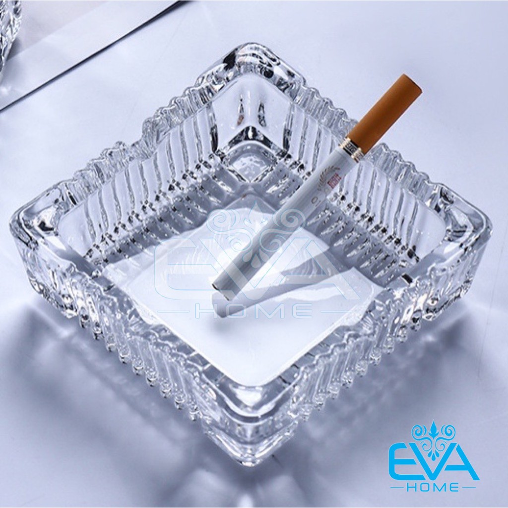 Gạt Tàn Thuỷ Tinh Glass Ashtray Kiểu Dáng Vuông Sang Trọng Deli 1016-4 M1284