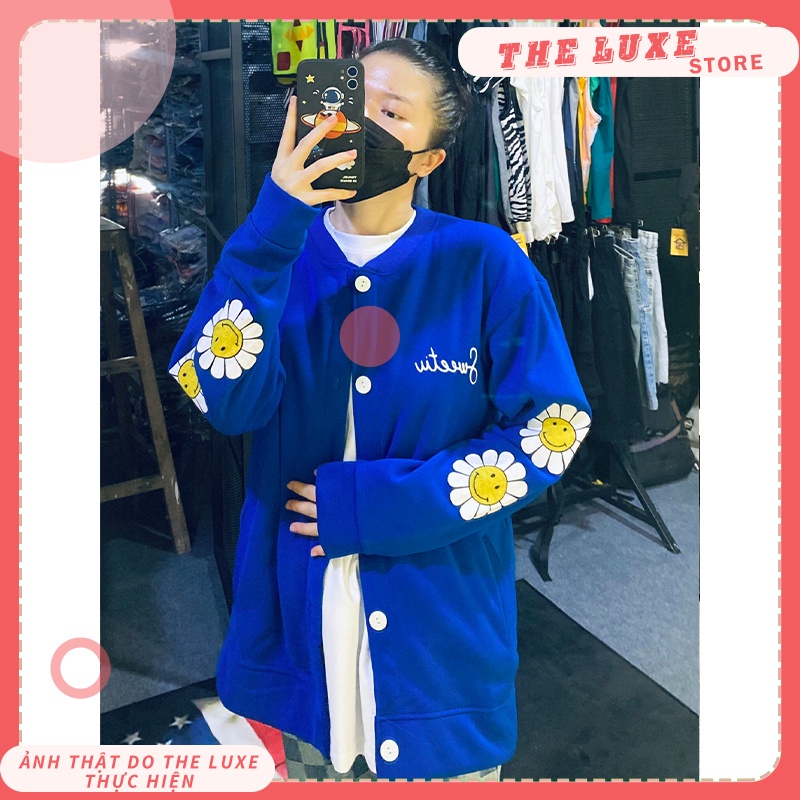 Áo khoác cardigan nữ họa tiết Hoa Hướng Dương, Áo khoác nỉ cardigan thu đông form rộng THE LUXE | BigBuy360 - bigbuy360.vn