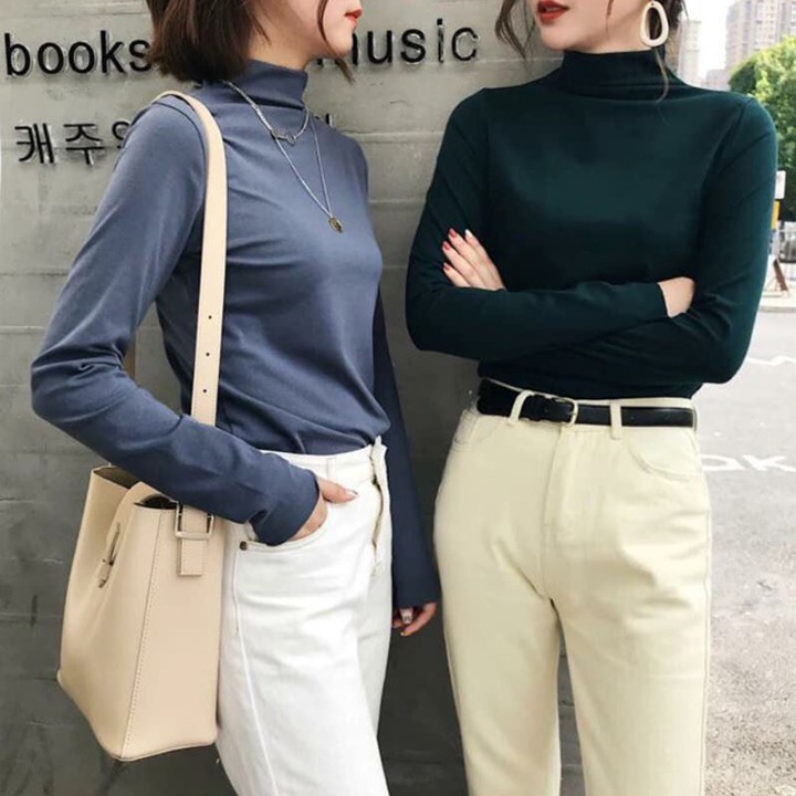 Áo giữ nhiệt Nữ lót nỉ 100% Cotton , Áo thun cổ 3P dáng ôm phong cách Hàn Quốc