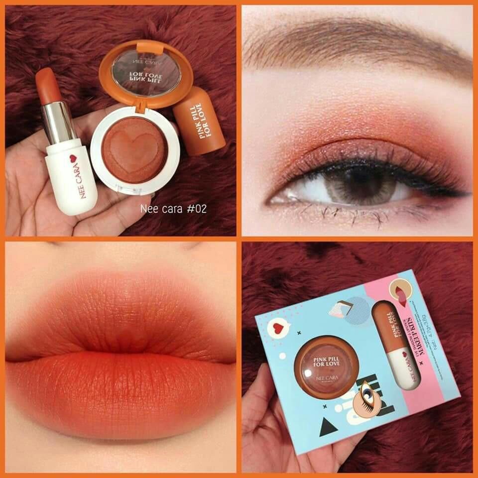 Set son môi và phấn mắt Nee Cara eyeshadow &amp; lipstick