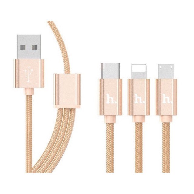 ✔️CHÍNH HÃNG ✔️Cáp sạc nhanh HOCO X2 3 đầu (3in1) lightning/typec/USB micro dây dù siêu bền chống đứt , chống rối BH 12T