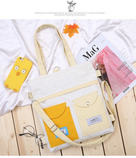 Túi tote 3 in 1 (đeo vai + đeo chéo + balo) ulzzang (có sẵn)